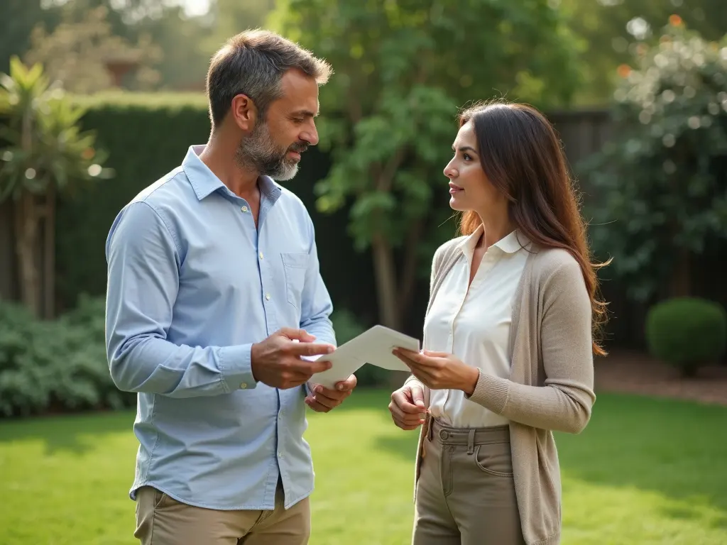 Amplify Outdoor Solutions talking with a homeowner about their yard in Greenville, SC