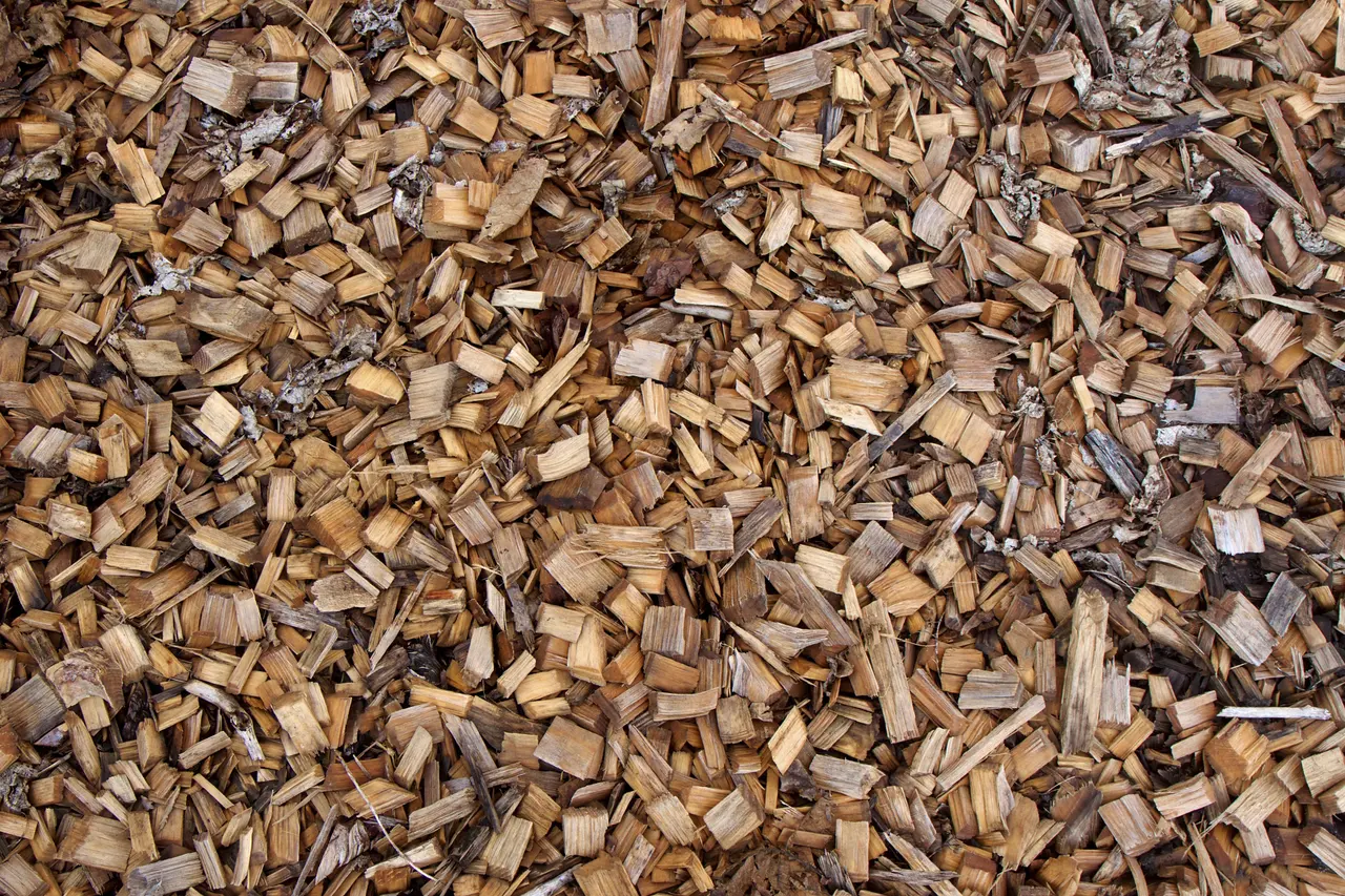 Close-up of fresh hardwood mulch installed in an Upstate SC bed